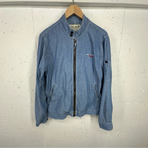 Triple Five Soul Men’s Size Medium Chambray Denim Zip Up Jacket - Picture 1 of 11